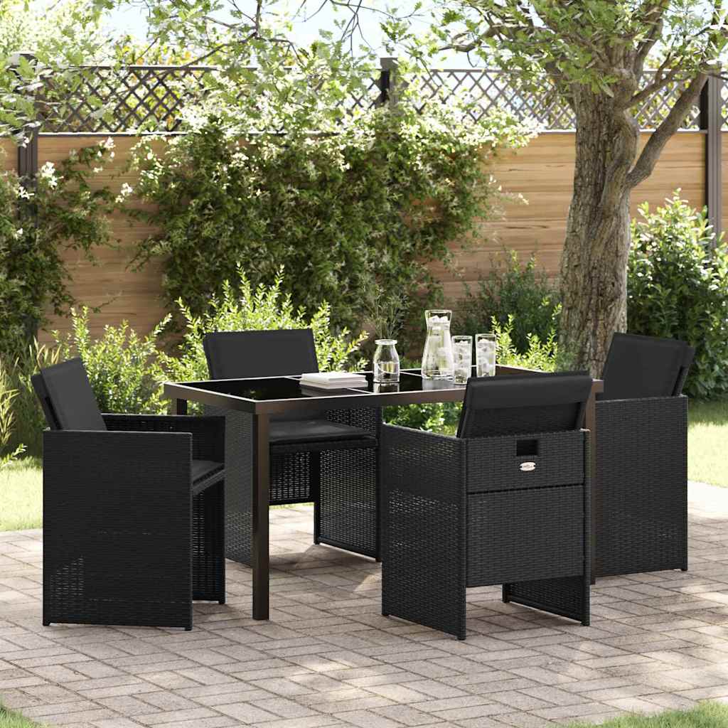 Tuin eettafelset 5 pcs Zwart poly rattan is nu te koop bij PeponiXL, paradijselijk wonen!