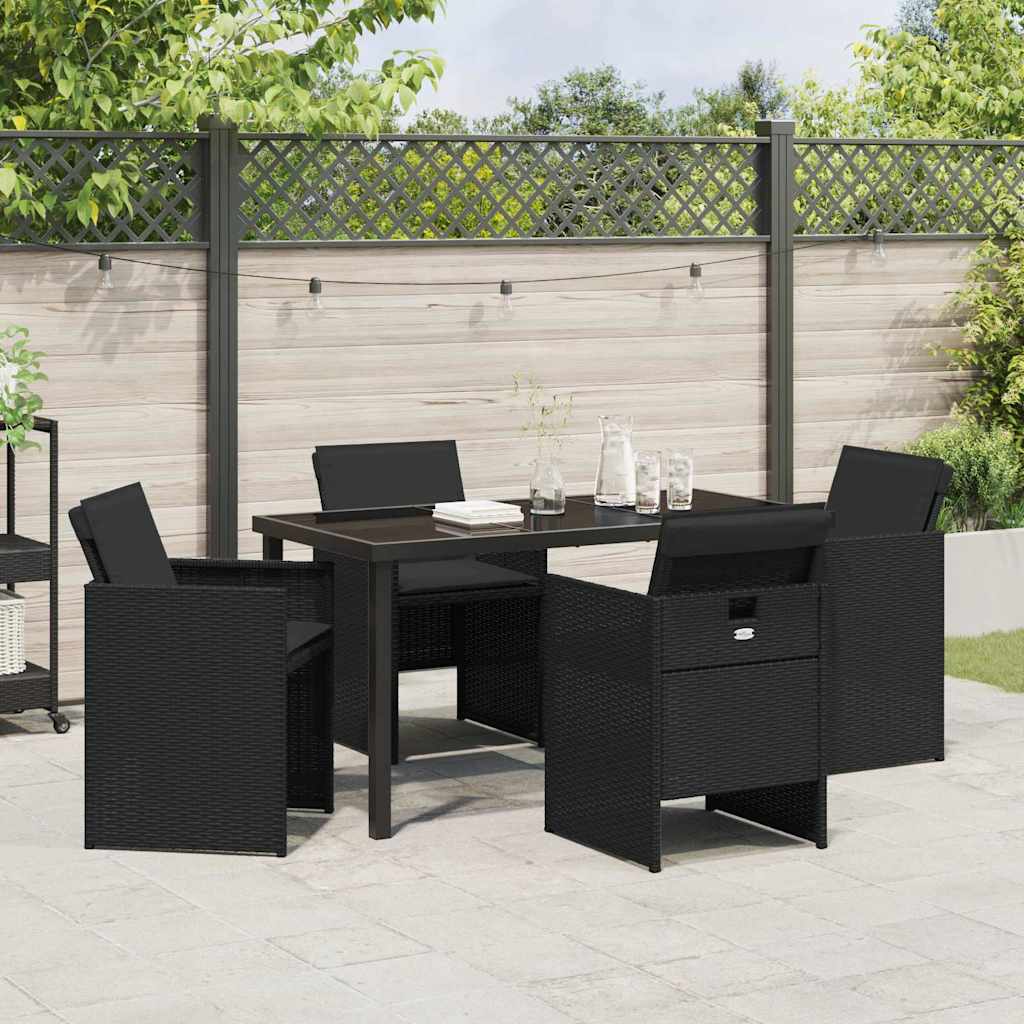 Tuin eettafelset 5 pcs Zwart poly rattan is nu te koop bij PeponiXL, paradijselijk wonen!
