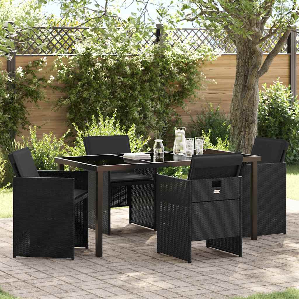 Tuin eettafelset 5 pcs Zwart poly rattan is nu te koop bij PeponiXL, paradijselijk wonen!