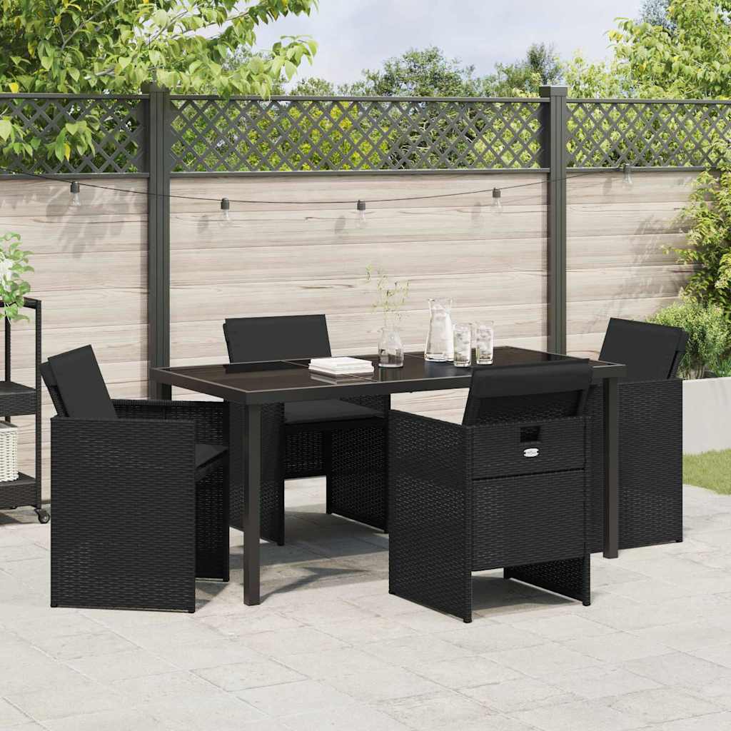 Tuin eettafelset 5 pcs Zwart poly rattan is nu te koop bij PeponiXL, paradijselijk wonen!