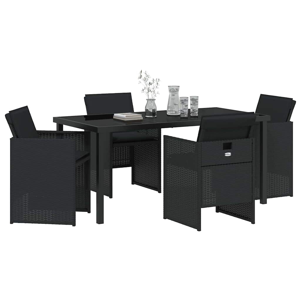 Tuin eettafelset 5 pcs Zwart poly rattan is nu te koop bij PeponiXL, paradijselijk wonen!