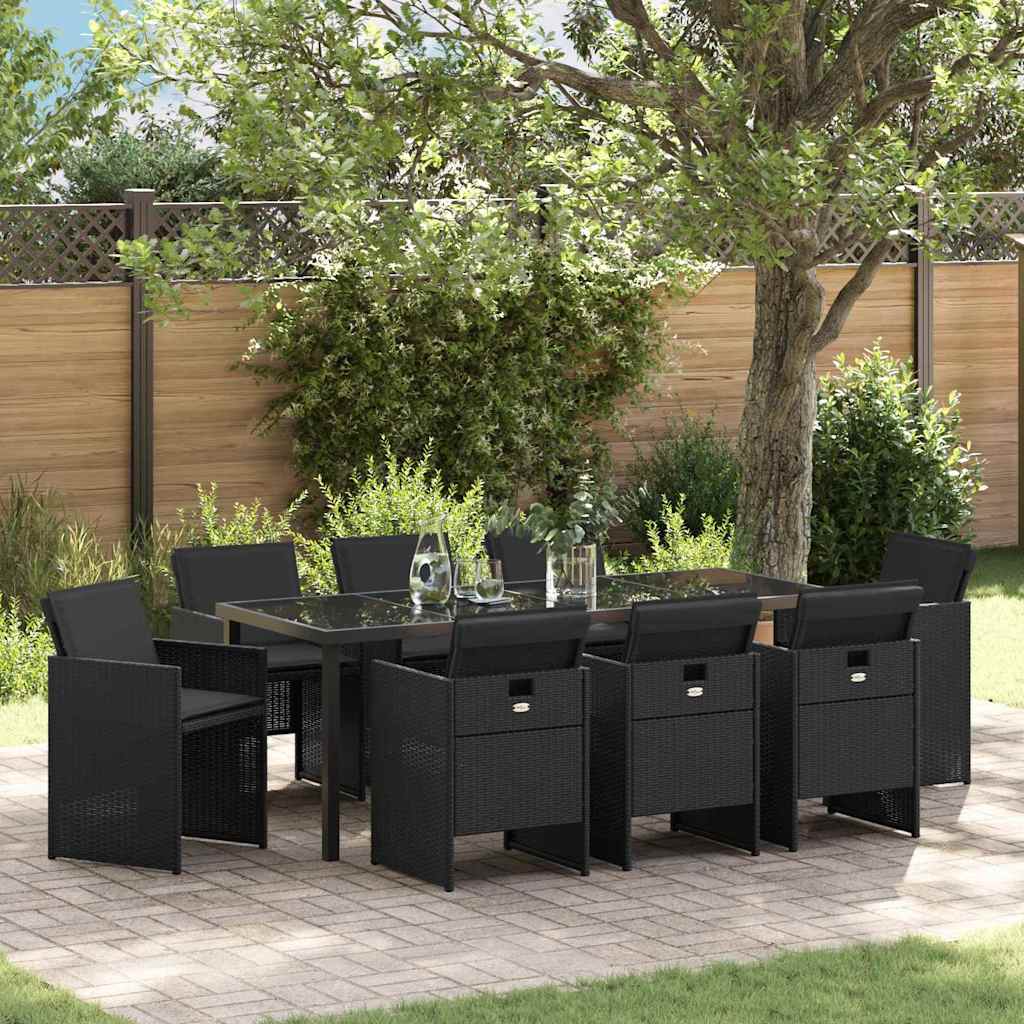 Tuin eettafelset 9 pcs Zwart poly rattan is nu te koop bij PeponiXL, paradijselijk wonen!