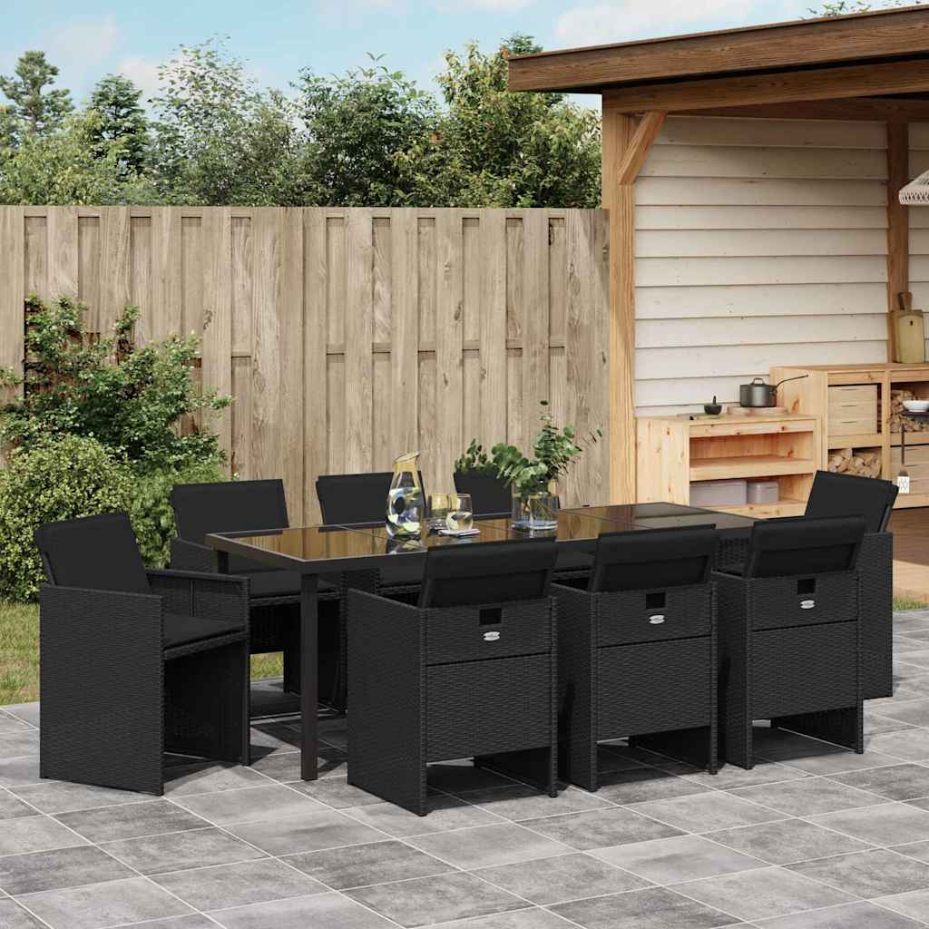Tuin eettafelset 9 pcs Zwart poly rattan is nu te koop bij PeponiXL, paradijselijk wonen!