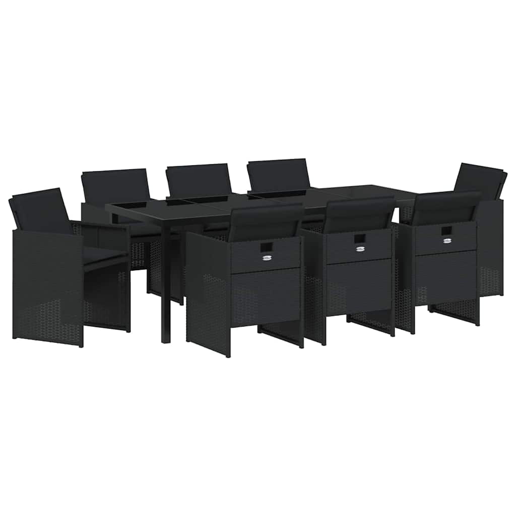 Tuin eettafelset 9 pcs Zwart poly rattan is nu te koop bij PeponiXL, paradijselijk wonen!