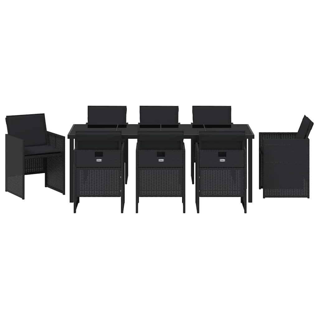 Tuin eettafelset 9 pcs Zwart poly rattan is nu te koop bij PeponiXL, paradijselijk wonen!