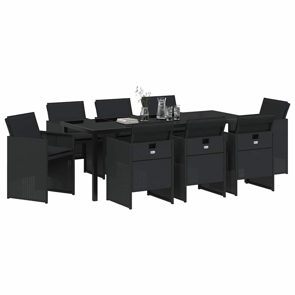 Tuin eettafelset 9 pcs Zwart poly rattan is nu te koop bij PeponiXL, paradijselijk wonen!
