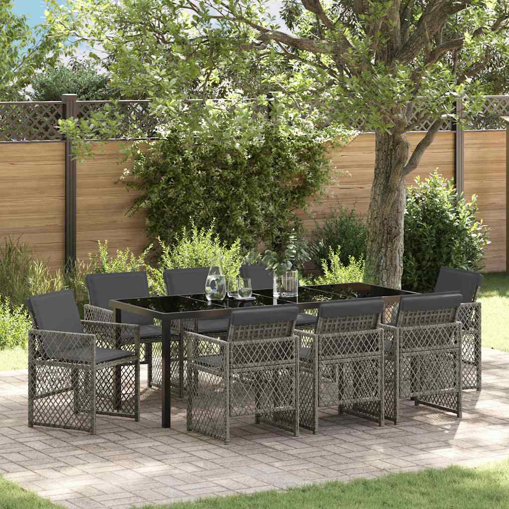 Tuin eettafelset 9 pcs Grijs poly rattan is nu te koop bij PeponiXL, paradijselijk wonen!