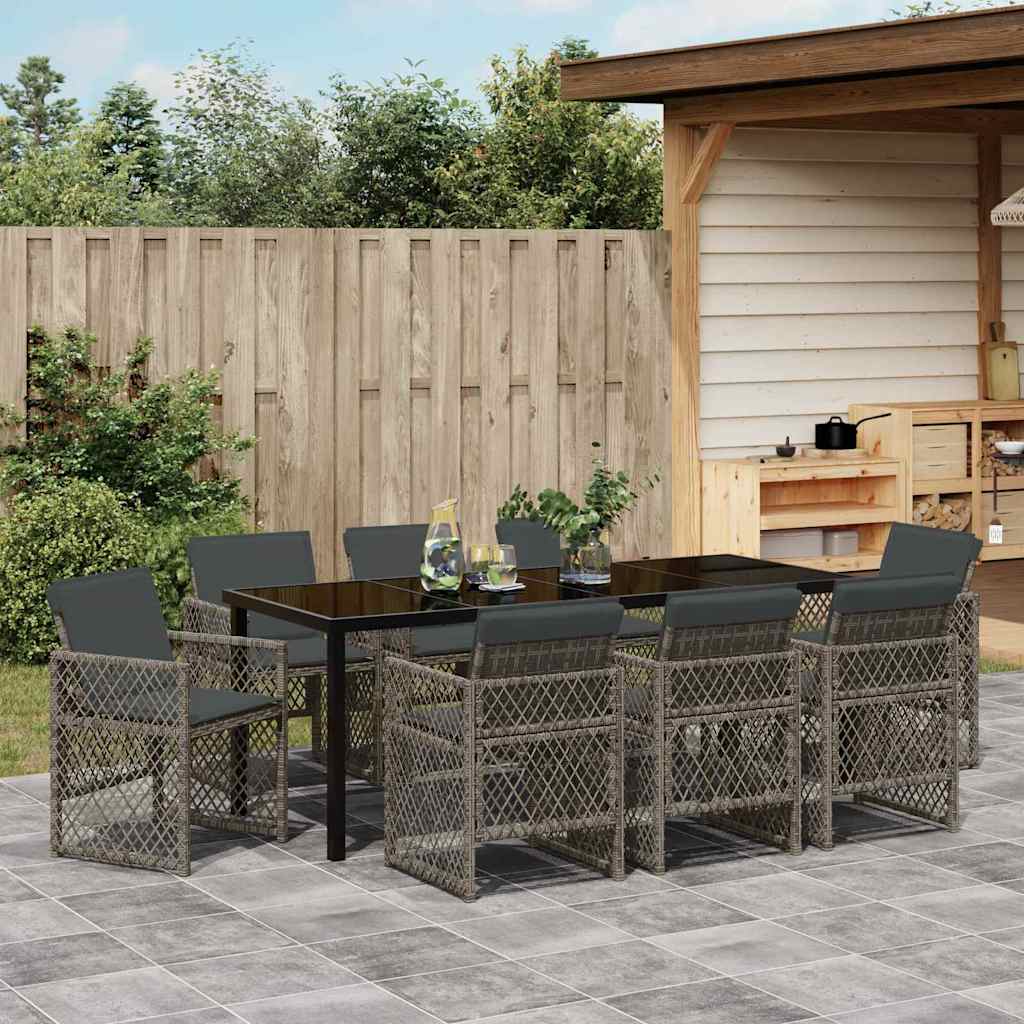 Tuin eettafelset 9 pcs Grijs poly rattan is nu te koop bij PeponiXL, paradijselijk wonen!