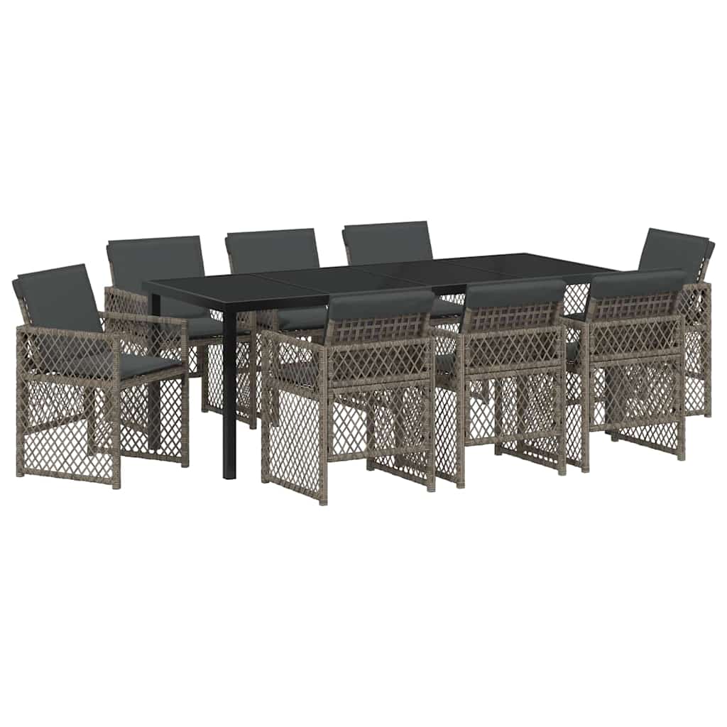 Tuin eettafelset 9 pcs Grijs poly rattan is nu te koop bij PeponiXL, paradijselijk wonen!