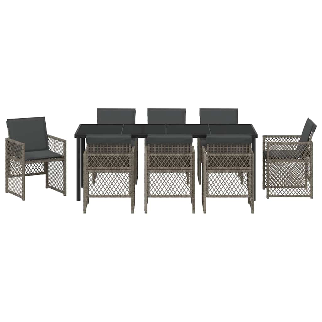 Tuin eettafelset 9 pcs Grijs poly rattan is nu te koop bij PeponiXL, paradijselijk wonen!