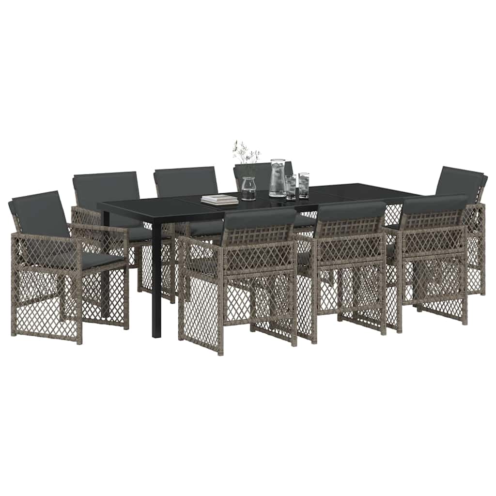 Tuin eettafelset 9 pcs Grijs poly rattan is nu te koop bij PeponiXL, paradijselijk wonen!