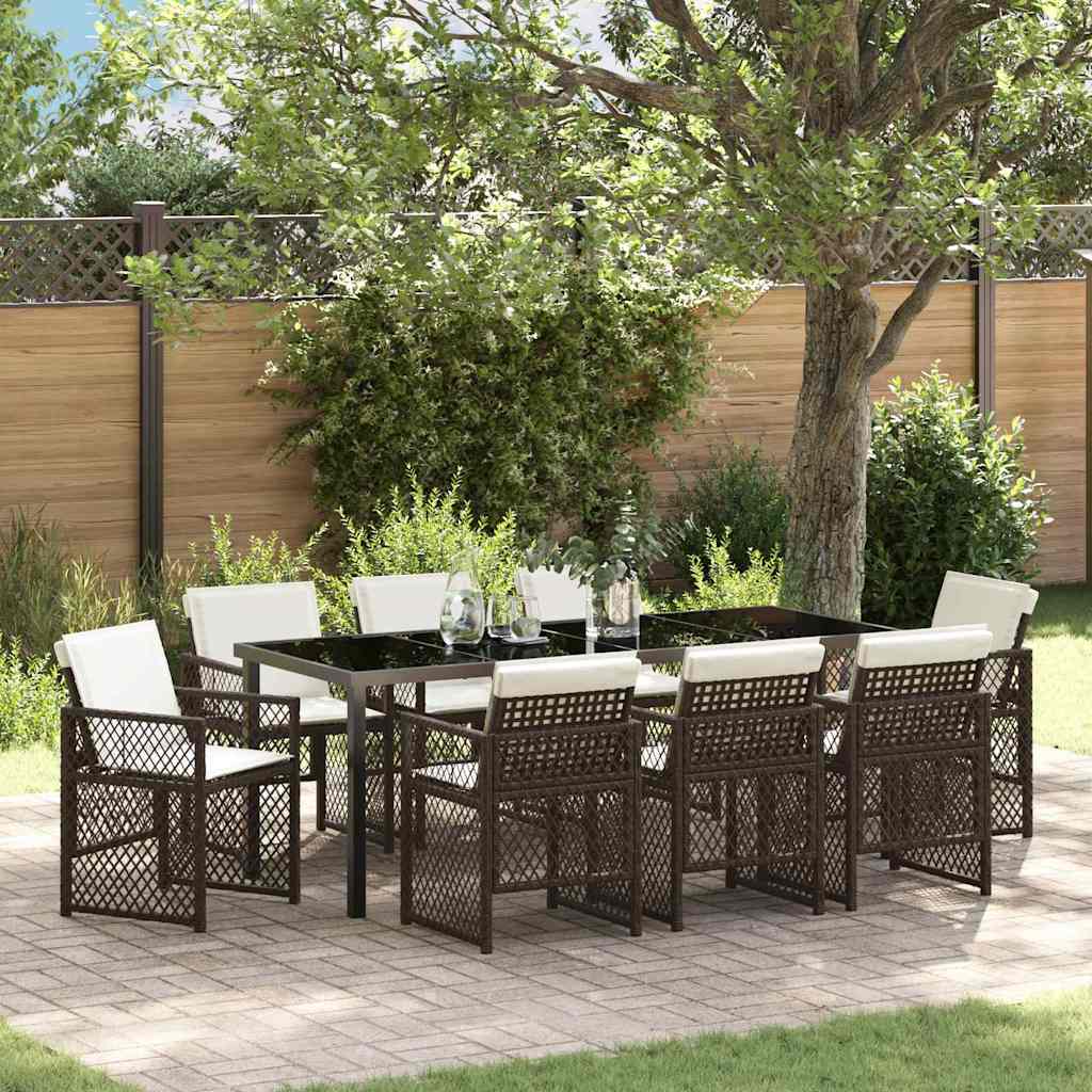 Tuin eettafelset 9 pcs Bruin poly rattan is nu te koop bij PeponiXL, paradijselijk wonen!