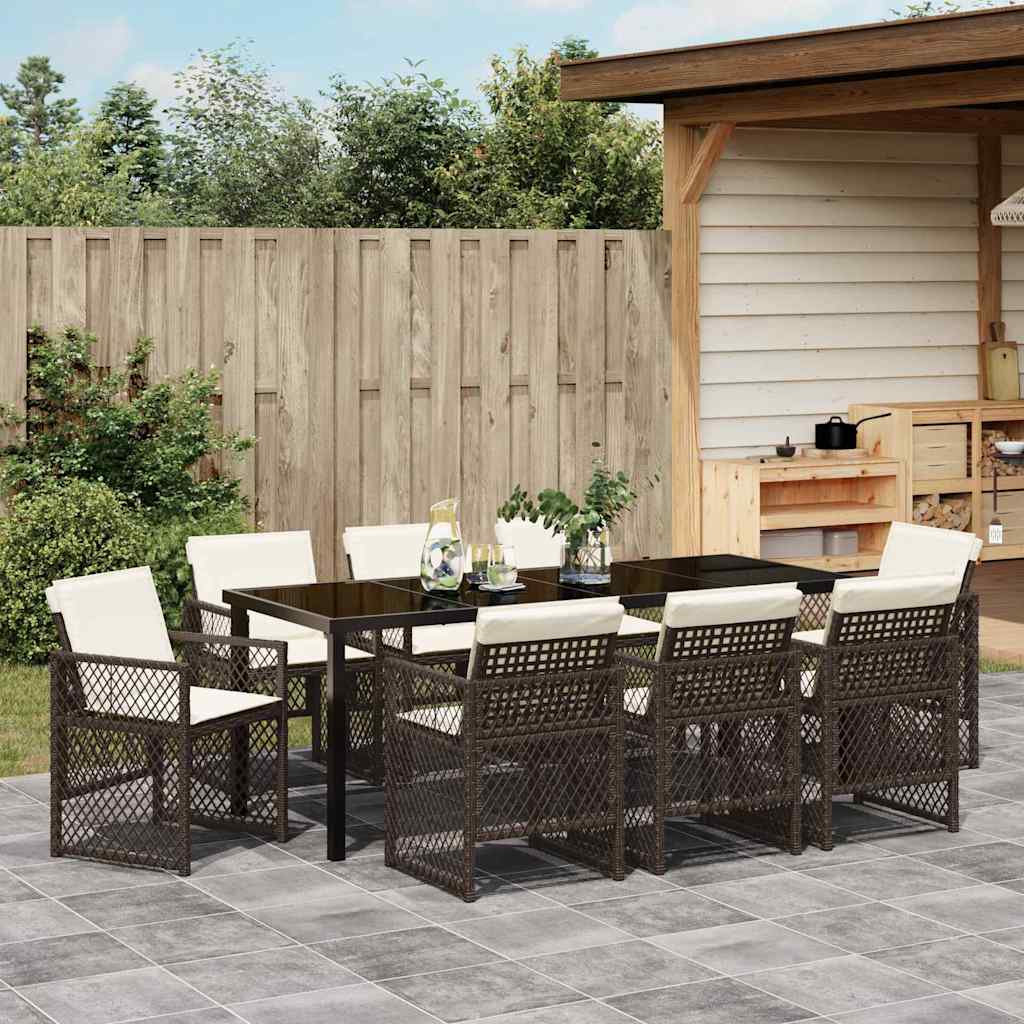 Tuin eettafelset 9 pcs Bruin poly rattan is nu te koop bij PeponiXL, paradijselijk wonen!