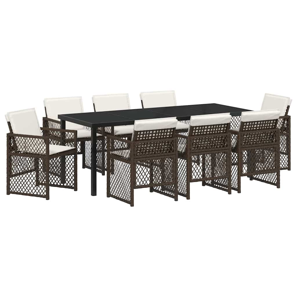 Tuin eettafelset 9 pcs Bruin poly rattan is nu te koop bij PeponiXL, paradijselijk wonen!