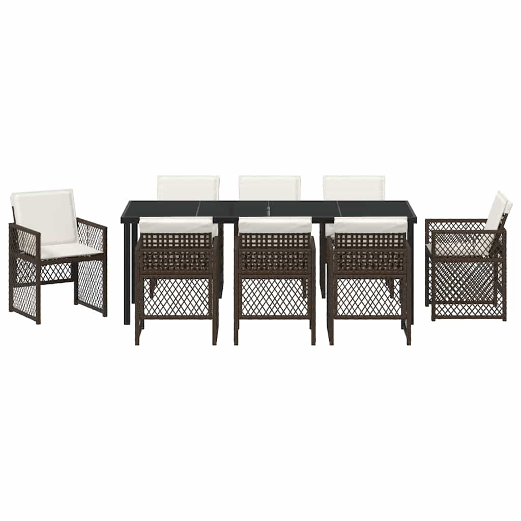Tuin eettafelset 9 pcs Bruin poly rattan is nu te koop bij PeponiXL, paradijselijk wonen!