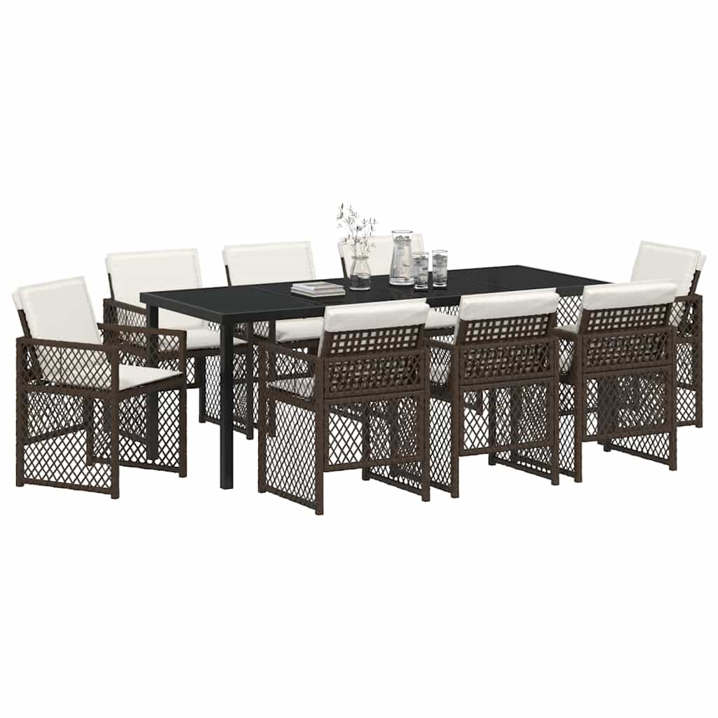 Tuin eettafelset 9 pcs Bruin poly rattan is nu te koop bij PeponiXL, paradijselijk wonen!