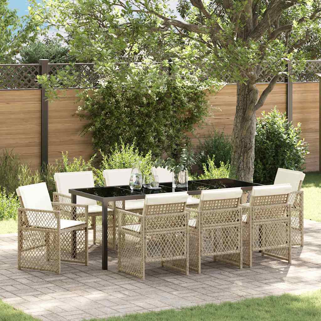 Tuin eettafelset 9 pcs Beige poly rattan is nu te koop bij PeponiXL, paradijselijk wonen!