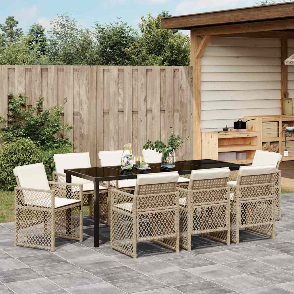 Tuin eettafelset 9 pcs Beige poly rattan is nu te koop bij PeponiXL, paradijselijk wonen!
