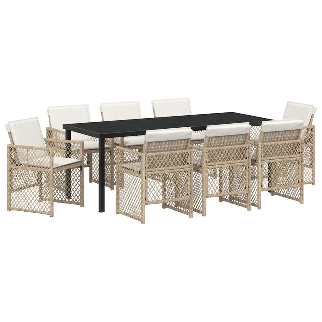 Tuin eettafelset 9 pcs Beige poly rattan is nu te koop bij PeponiXL, paradijselijk wonen!