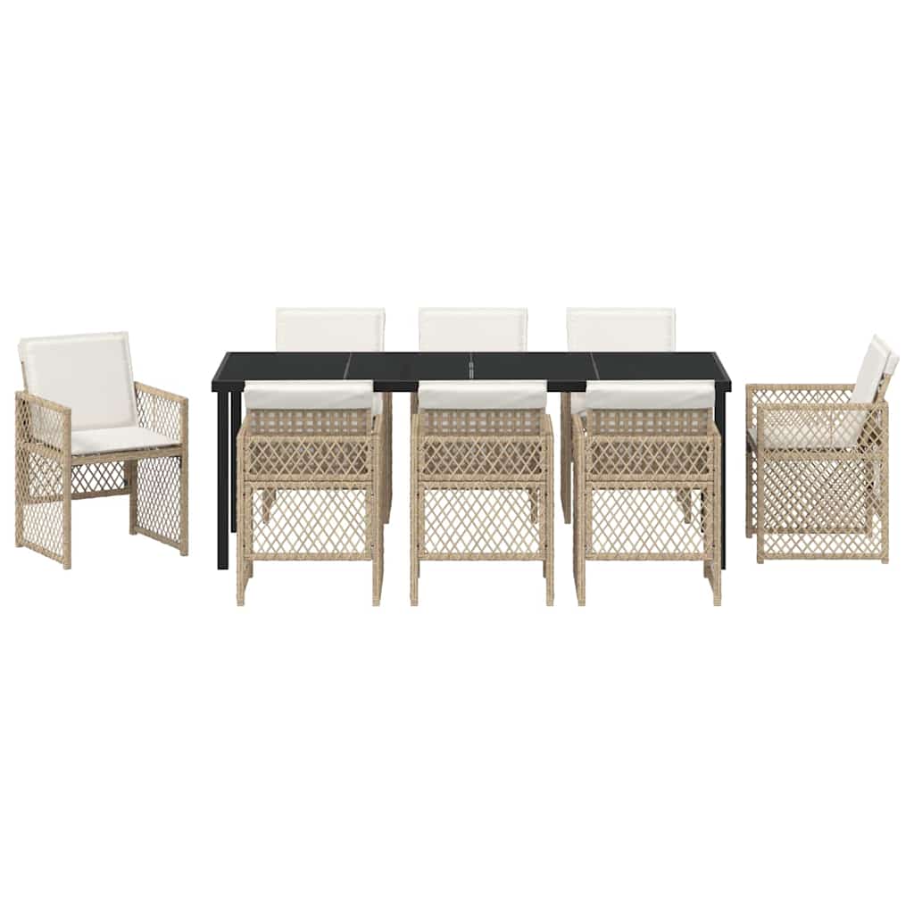 Tuin eettafelset 9 pcs Beige poly rattan is nu te koop bij PeponiXL, paradijselijk wonen!