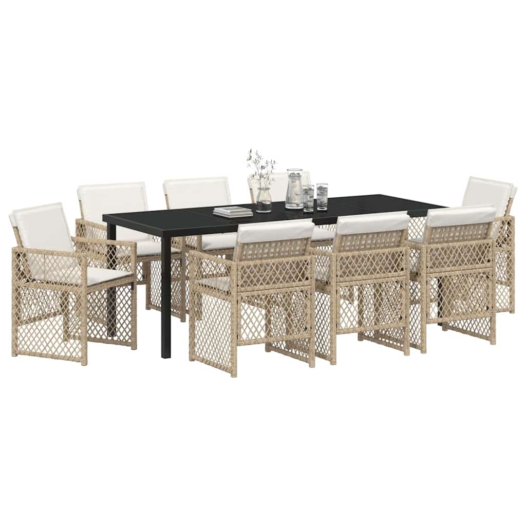 Tuin eettafelset 9 pcs Beige poly rattan is nu te koop bij PeponiXL, paradijselijk wonen!