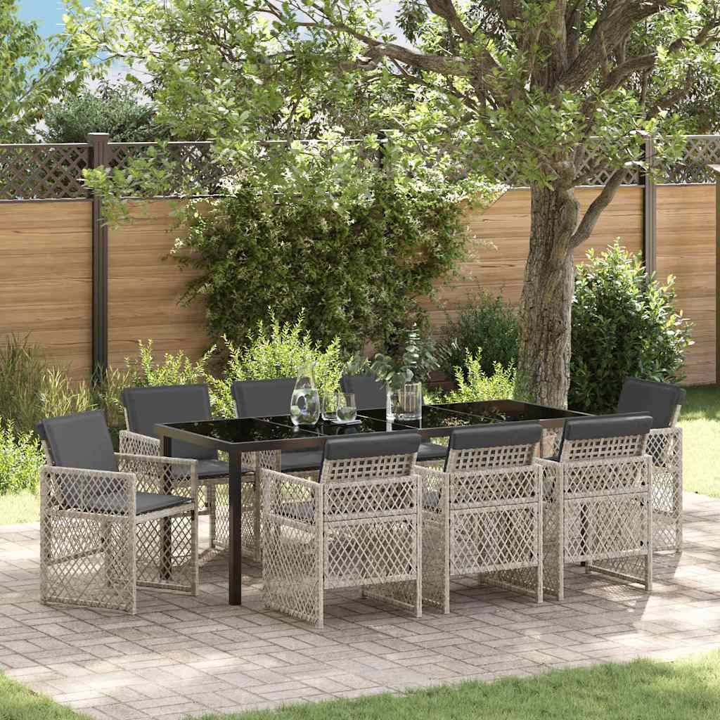 Tuin eettafelset 9 pcs Lichtgrijs poly rattan is nu te koop bij PeponiXL, paradijselijk wonen!
