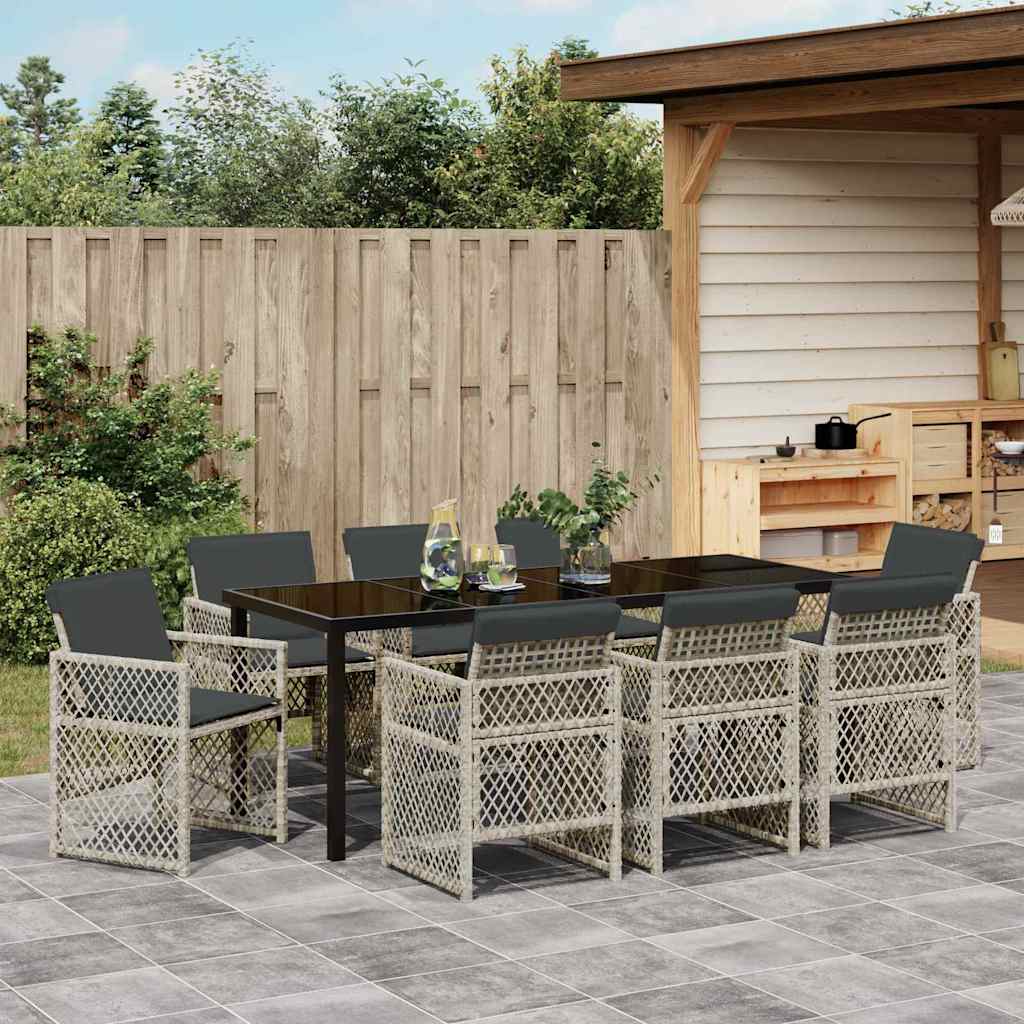 Tuin eettafelset 9 pcs Lichtgrijs poly rattan is nu te koop bij PeponiXL, paradijselijk wonen!