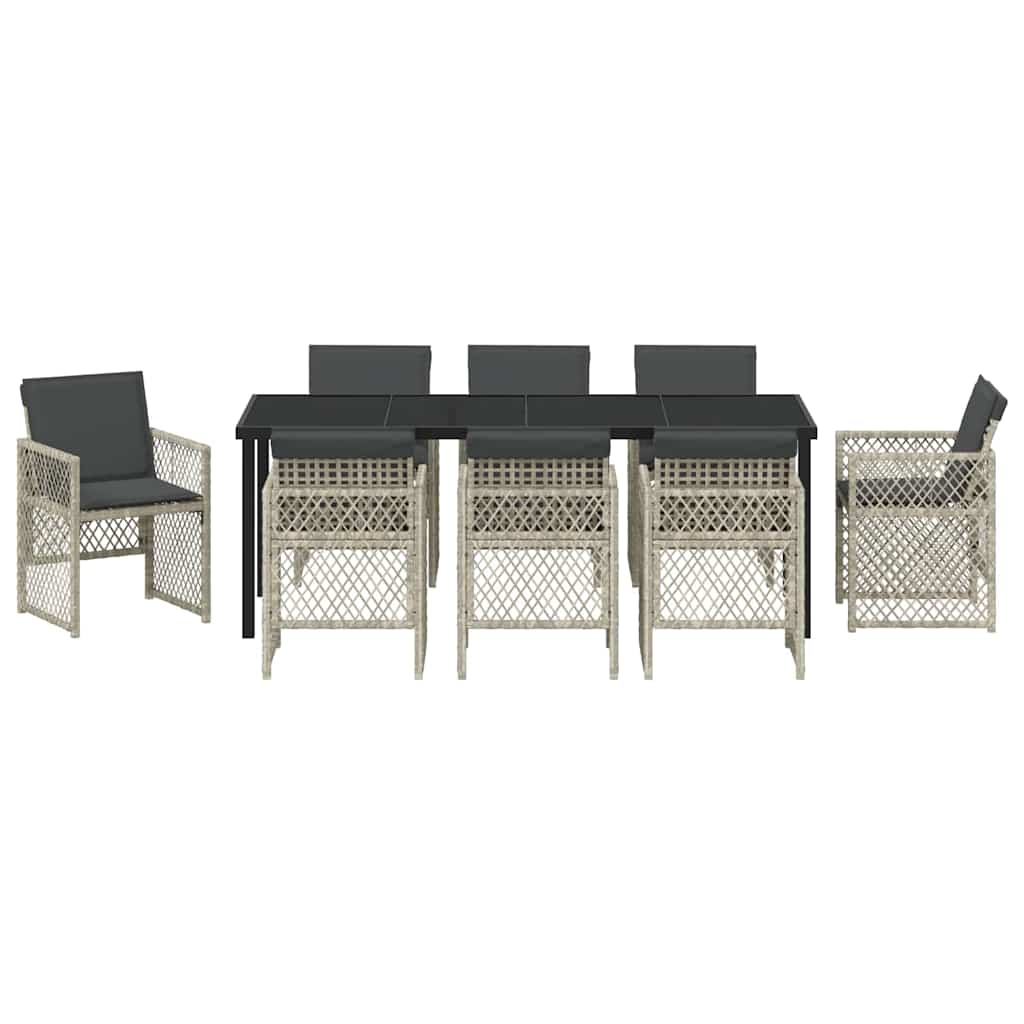 Tuin eettafelset 9 pcs Lichtgrijs poly rattan is nu te koop bij PeponiXL, paradijselijk wonen!