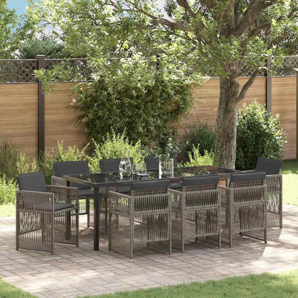 Tuin eettafelset 9 pcs Grijs Gepoedercoat staal is nu te koop bij PeponiXL, paradijselijk wonen!
