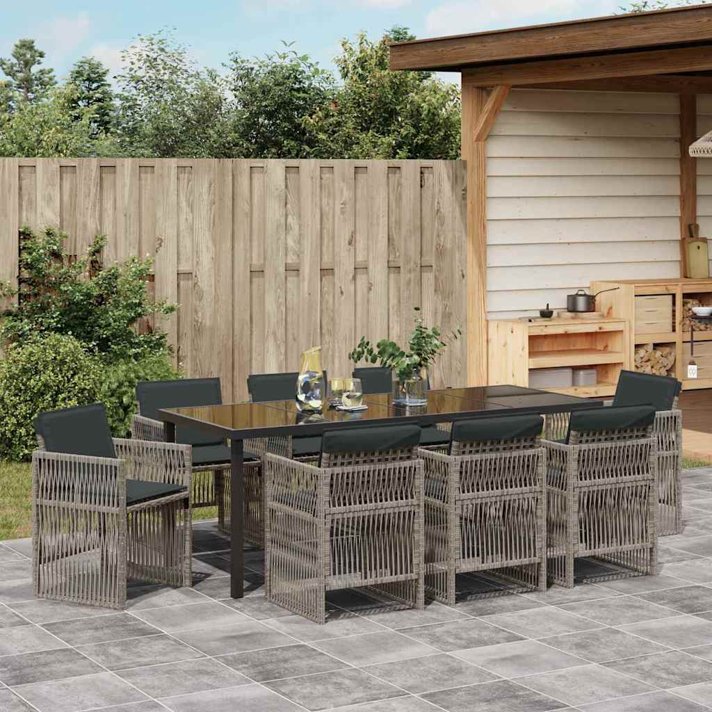 Tuin eettafelset 9 pcs Grijs Gepoedercoat staal is nu te koop bij PeponiXL, paradijselijk wonen!