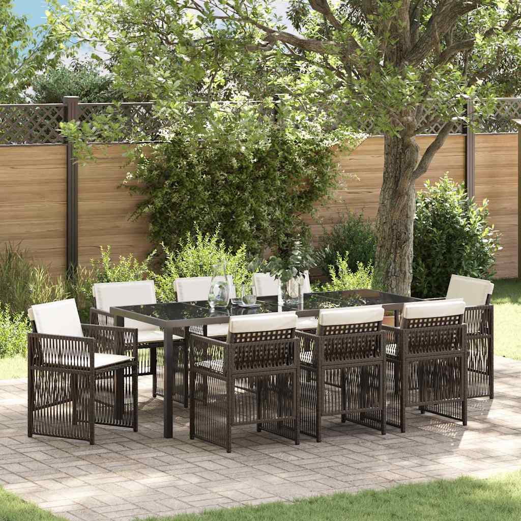 Tuin eettafelset 9 pcs Bruin Gepoedercoat staal is nu te koop bij PeponiXL, paradijselijk wonen!