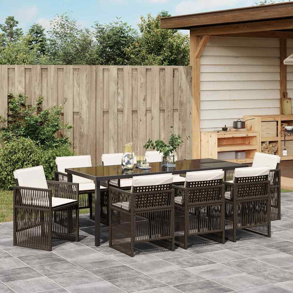 Tuin eettafelset 9 pcs Bruin Gepoedercoat staal is nu te koop bij PeponiXL, paradijselijk wonen!