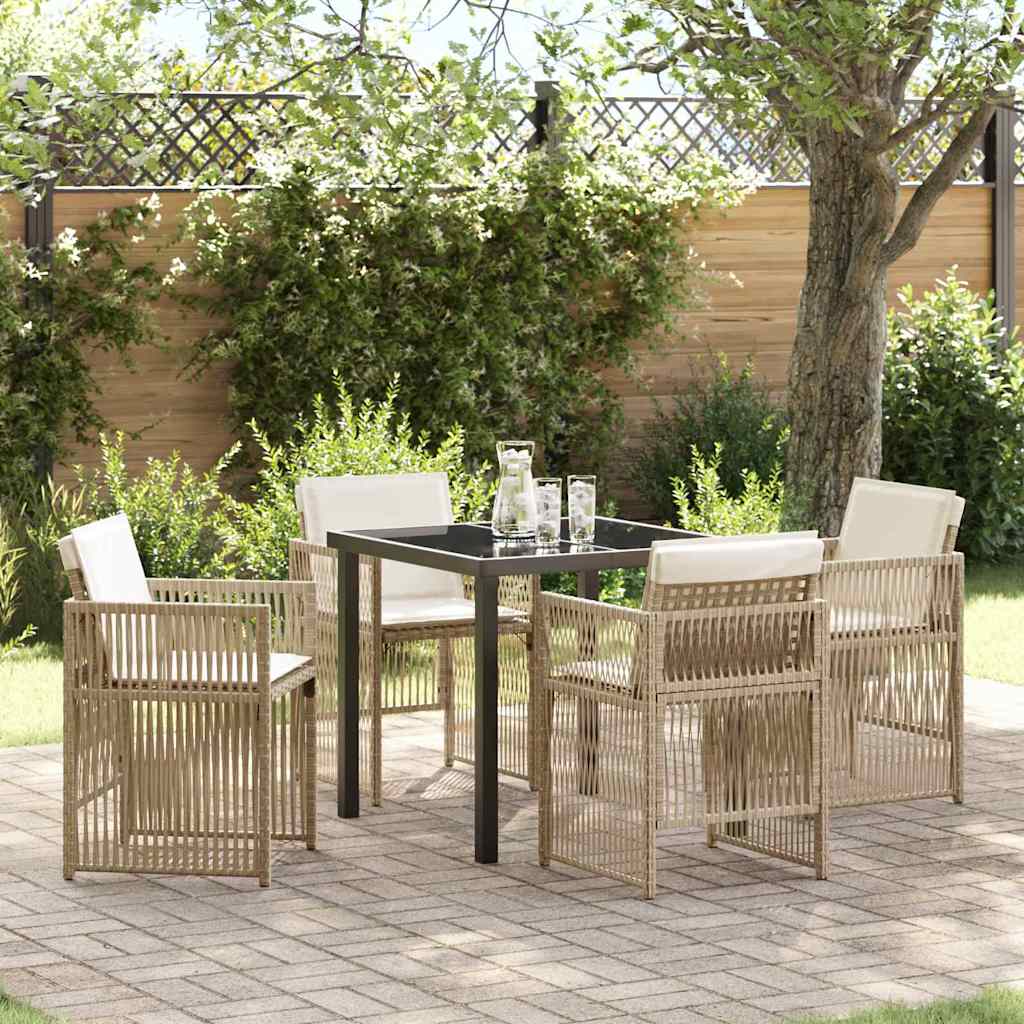 Tuin eettafelset 5 pcs Beige Gepoedercoat staal is nu te koop bij PeponiXL, paradijselijk wonen!