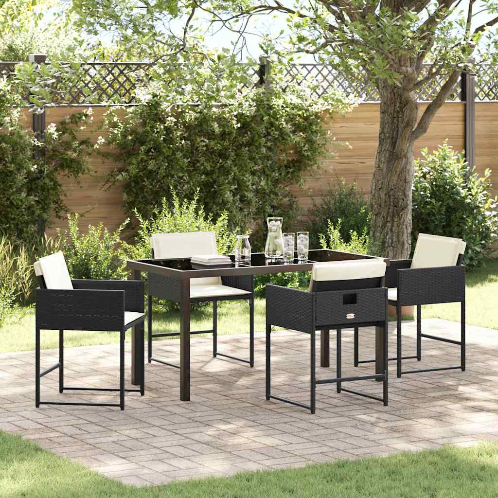Tuin eettafelset 5 pcs Zwart poly rattan is nu te koop bij PeponiXL, paradijselijk wonen!
