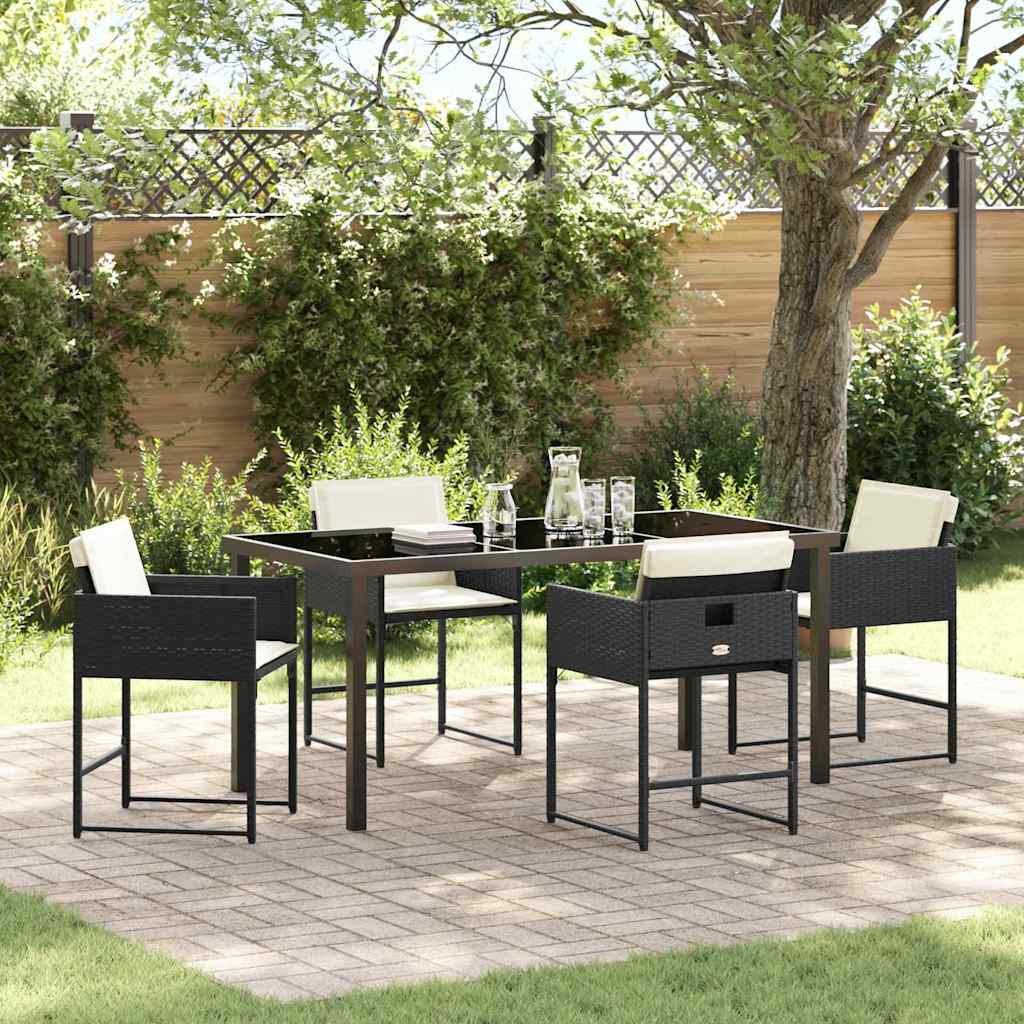 Tuin eettafelset 5 pcs Zwart poly rattan is nu te koop bij PeponiXL, paradijselijk wonen!