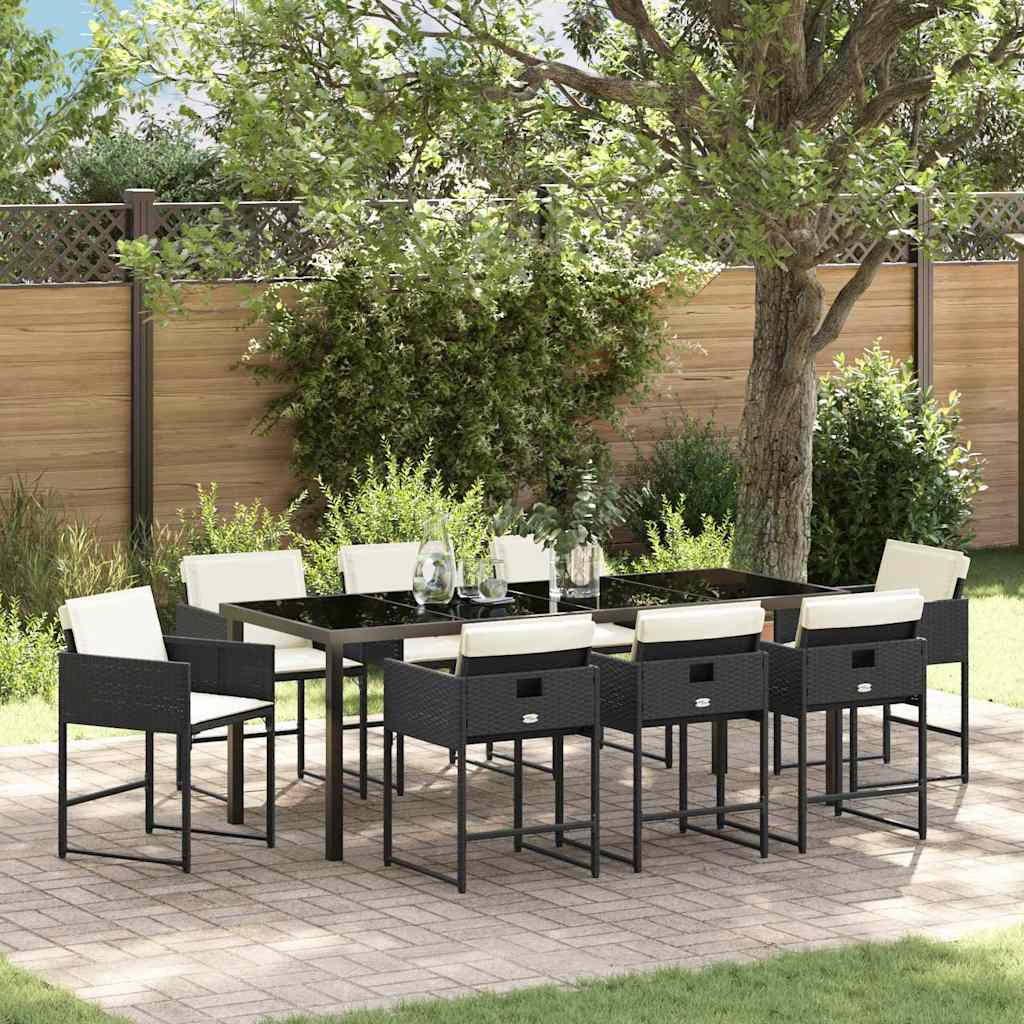 Tuin eettafelset 9 pcs Zwart poly rattan is nu te koop bij PeponiXL, paradijselijk wonen!