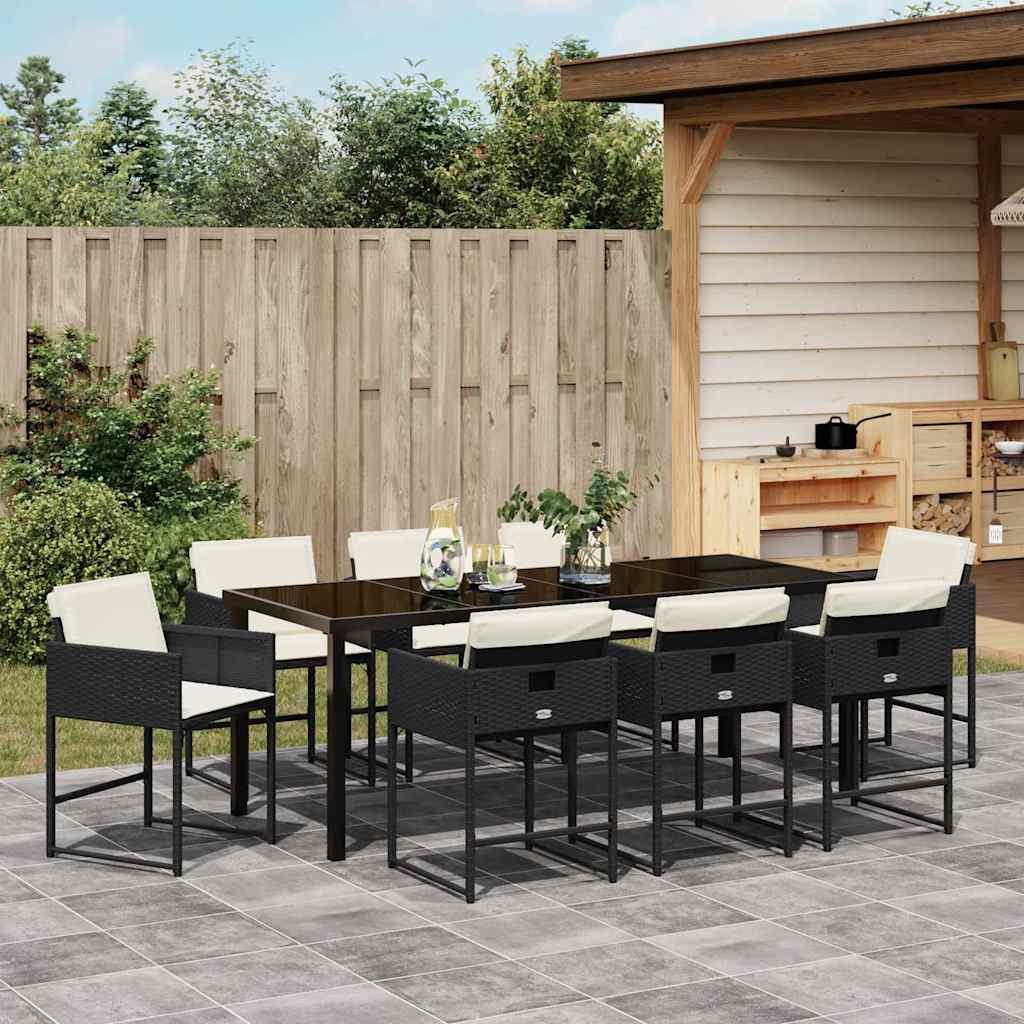 Tuin eettafelset 9 pcs Zwart poly rattan is nu te koop bij PeponiXL, paradijselijk wonen!