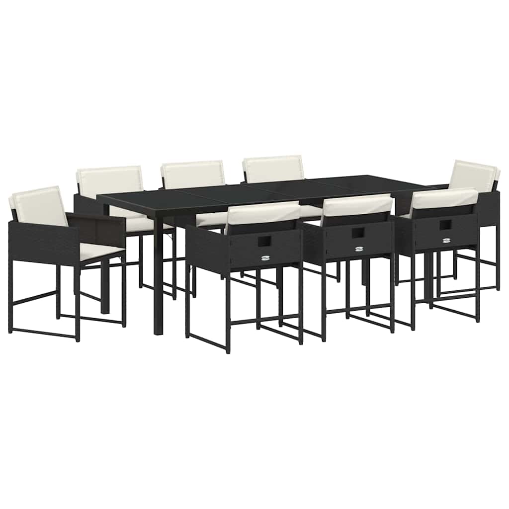 Tuin eettafelset 9 pcs Zwart poly rattan is nu te koop bij PeponiXL, paradijselijk wonen!