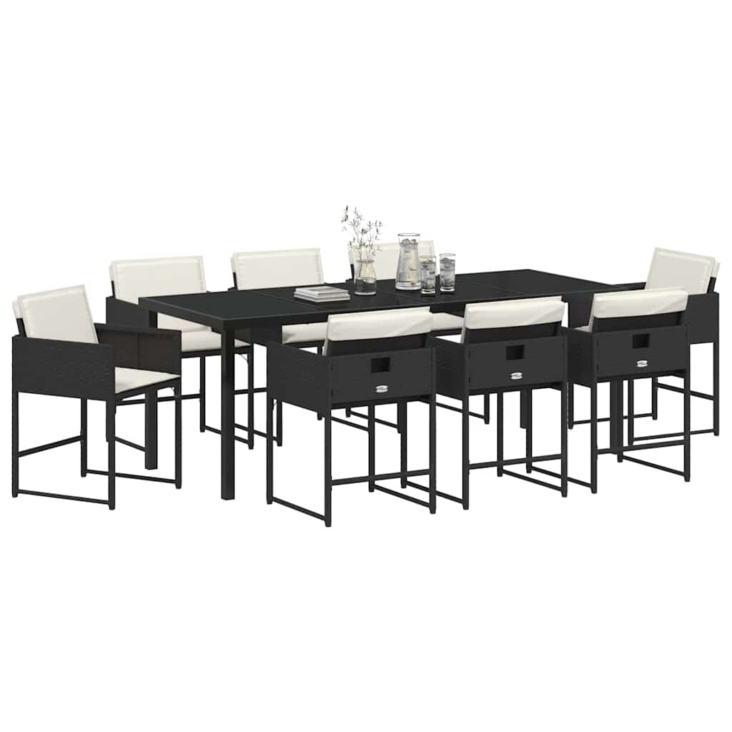 Tuin eettafelset 9 pcs Zwart poly rattan is nu te koop bij PeponiXL, paradijselijk wonen!