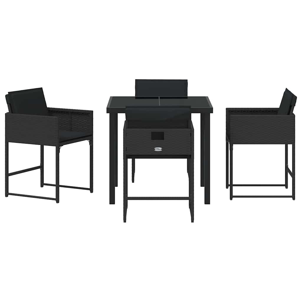 Tuin eettafelset 5 pcs Zwart poly rattan is nu te koop bij PeponiXL, paradijselijk wonen!