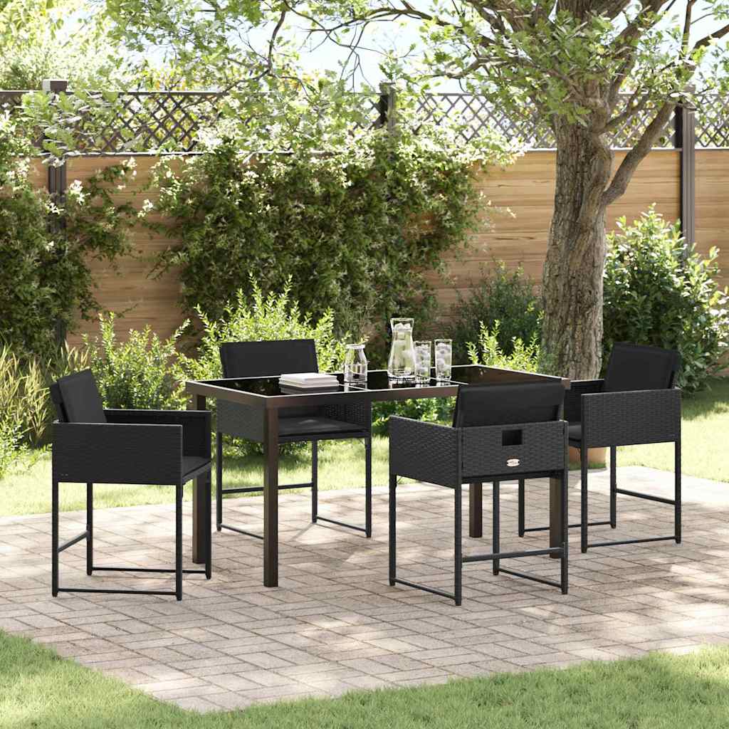 Tuin eettafelset 5 pcs Zwart poly rattan is nu te koop bij PeponiXL, paradijselijk wonen!