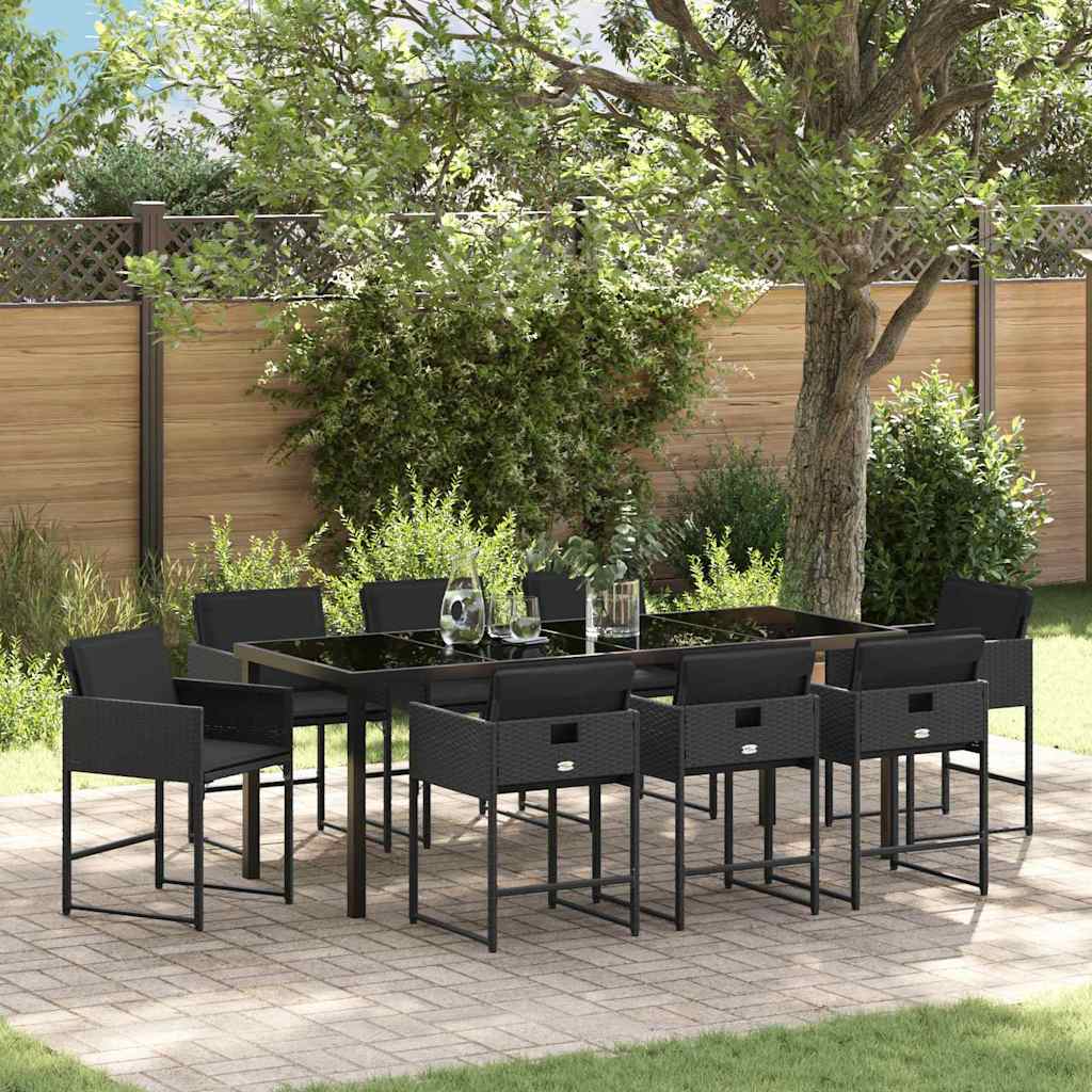 Tuin eettafelset 9 pcs Zwart poly rattan is nu te koop bij PeponiXL, paradijselijk wonen!