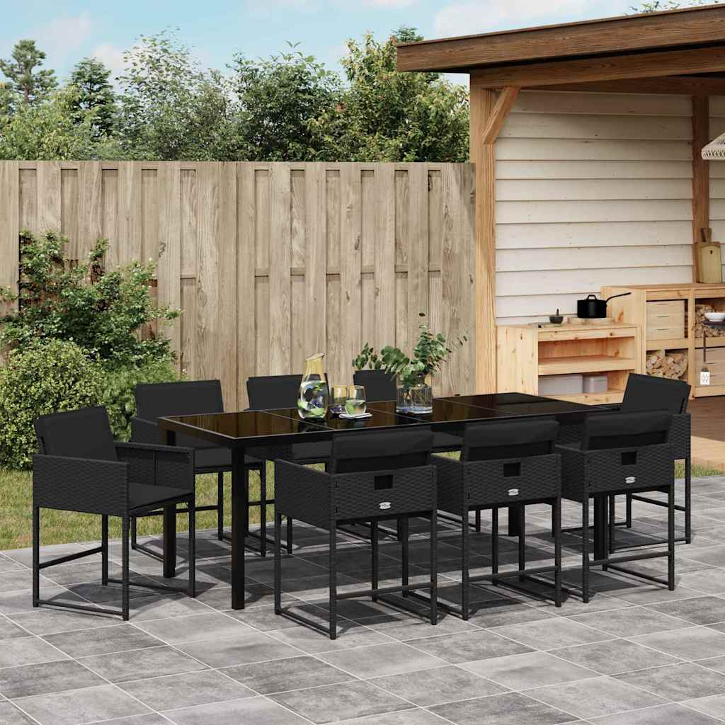 Tuin eettafelset 9 pcs Zwart poly rattan is nu te koop bij PeponiXL, paradijselijk wonen!
