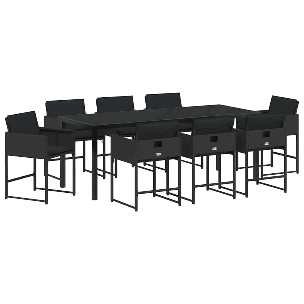 Tuin eettafelset 9 pcs Zwart poly rattan is nu te koop bij PeponiXL, paradijselijk wonen!
