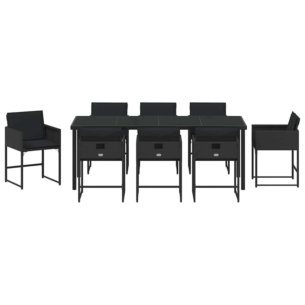 Tuin eettafelset 9 pcs Zwart poly rattan is nu te koop bij PeponiXL, paradijselijk wonen!