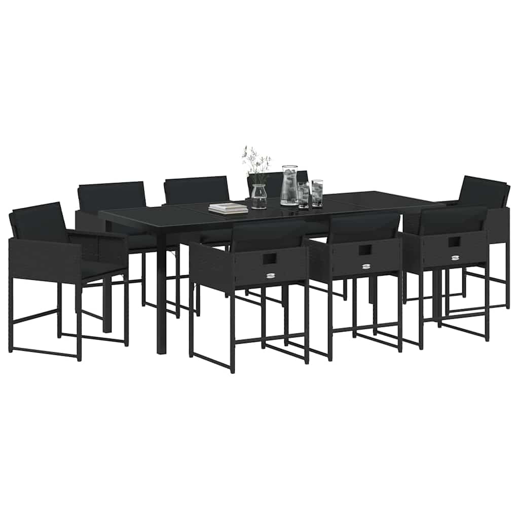 Tuin eettafelset 9 pcs Zwart poly rattan is nu te koop bij PeponiXL, paradijselijk wonen!
