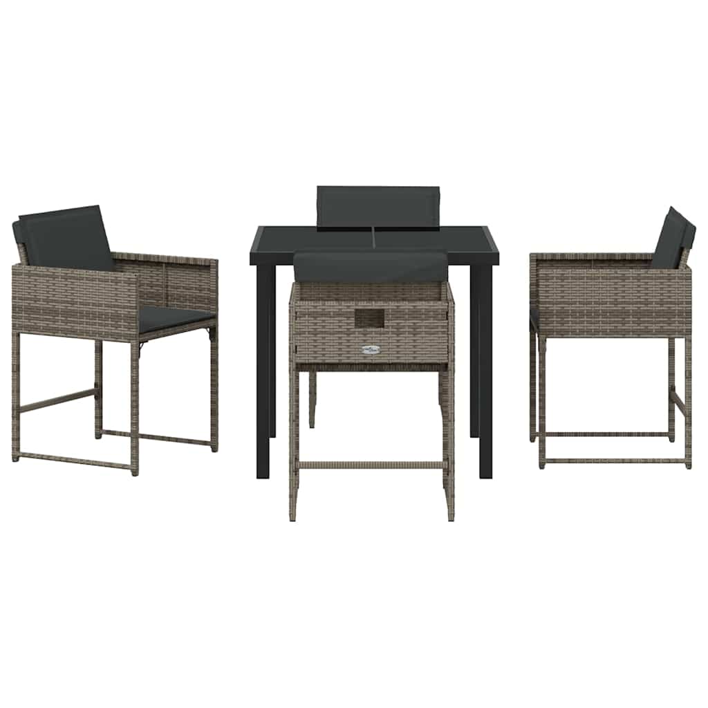 Tuin eettafelset 5 pcs Grijs poly rattan is nu te koop bij PeponiXL, paradijselijk wonen!