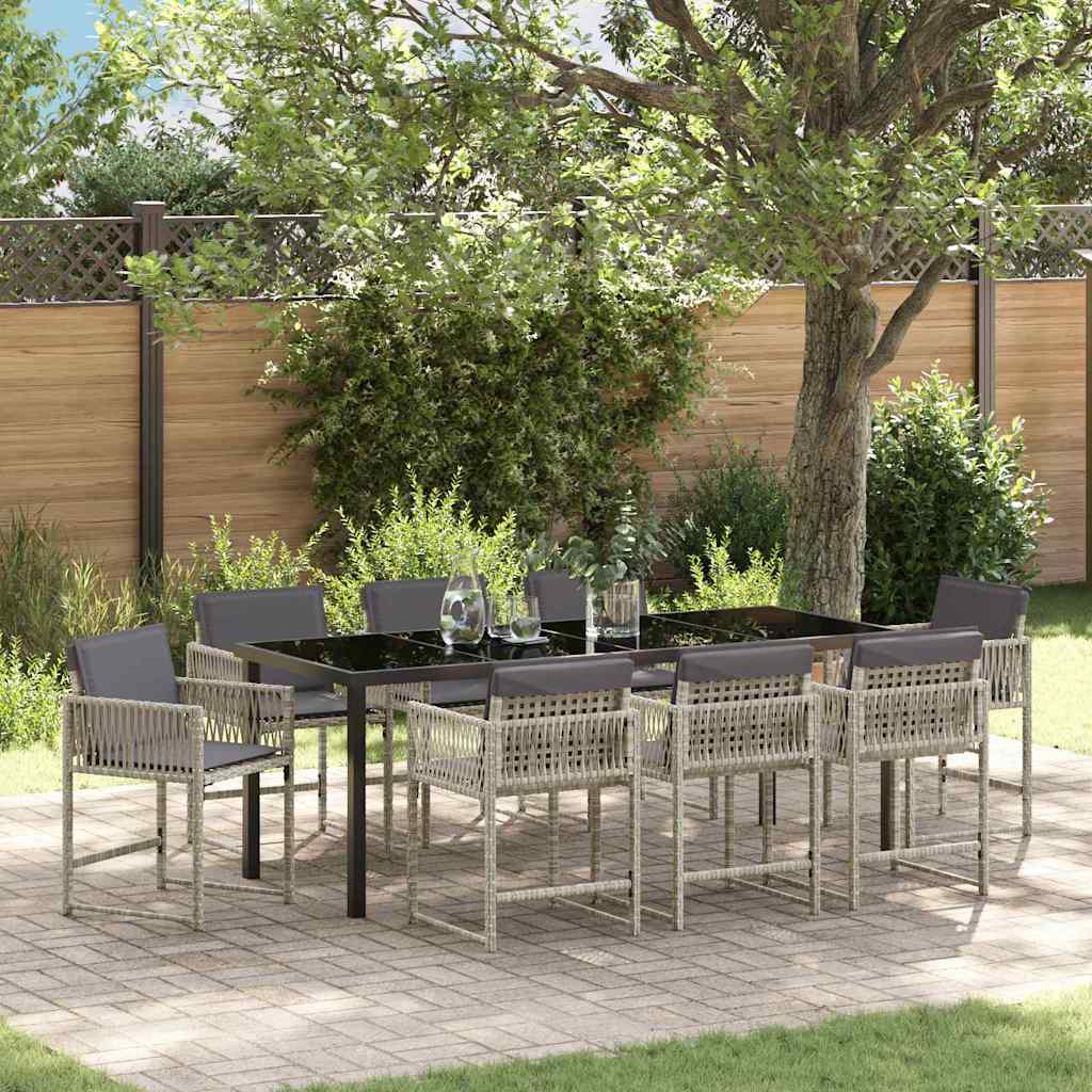 Tuin eettafelset 9 pcs Lichtgrijs poly rattan is nu te koop bij PeponiXL, paradijselijk wonen!