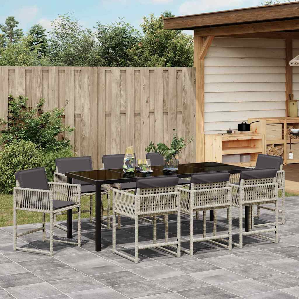 Tuin eettafelset 9 pcs Lichtgrijs poly rattan is nu te koop bij PeponiXL, paradijselijk wonen!