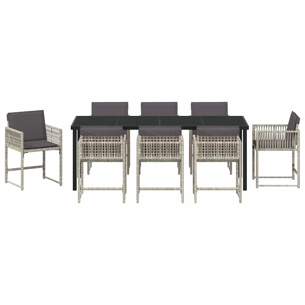 Tuin eettafelset 9 pcs Lichtgrijs poly rattan is nu te koop bij PeponiXL, paradijselijk wonen!